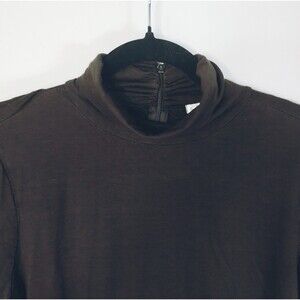 Preppy Brown Long Sleeve Knit Turtleneck Women's L Back Zip Stretch Basic Top
